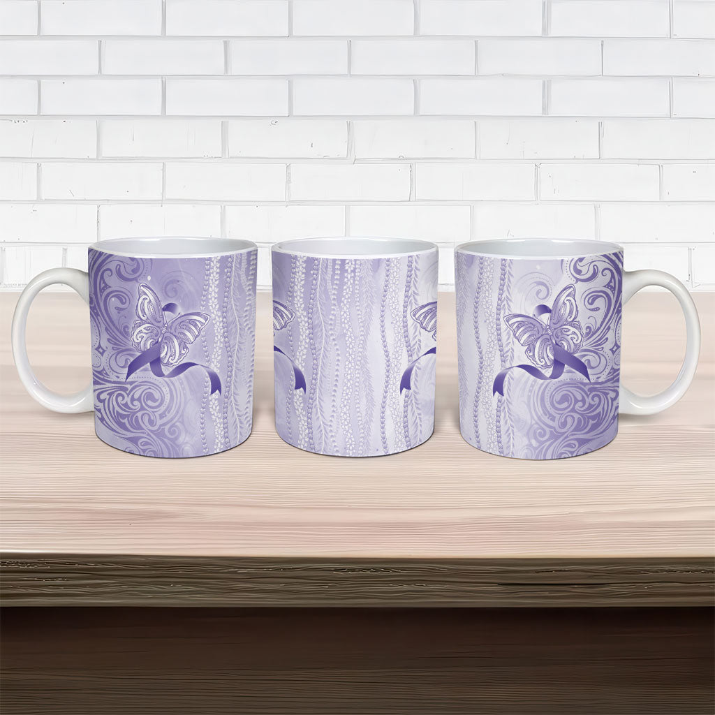 Hawaii Epilepsy Support Purple Ribbon Strength Ceramic Mug Maile Pikake Lokelani Crown Flower Lei Inspired