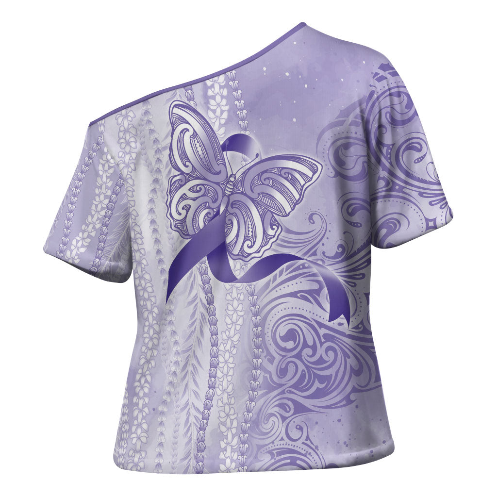Hawaii Epilepsy Support Purple Ribbon Strength Cross Shoulder Shirt Maile Pikake Lokelani Crown Flower Lei Inspired