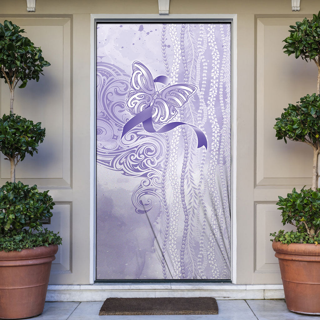Hawaii Epilepsy Support Purple Ribbon Strength Door Cover Maile Pikake Lokelani Crown Flower Lei Inspired