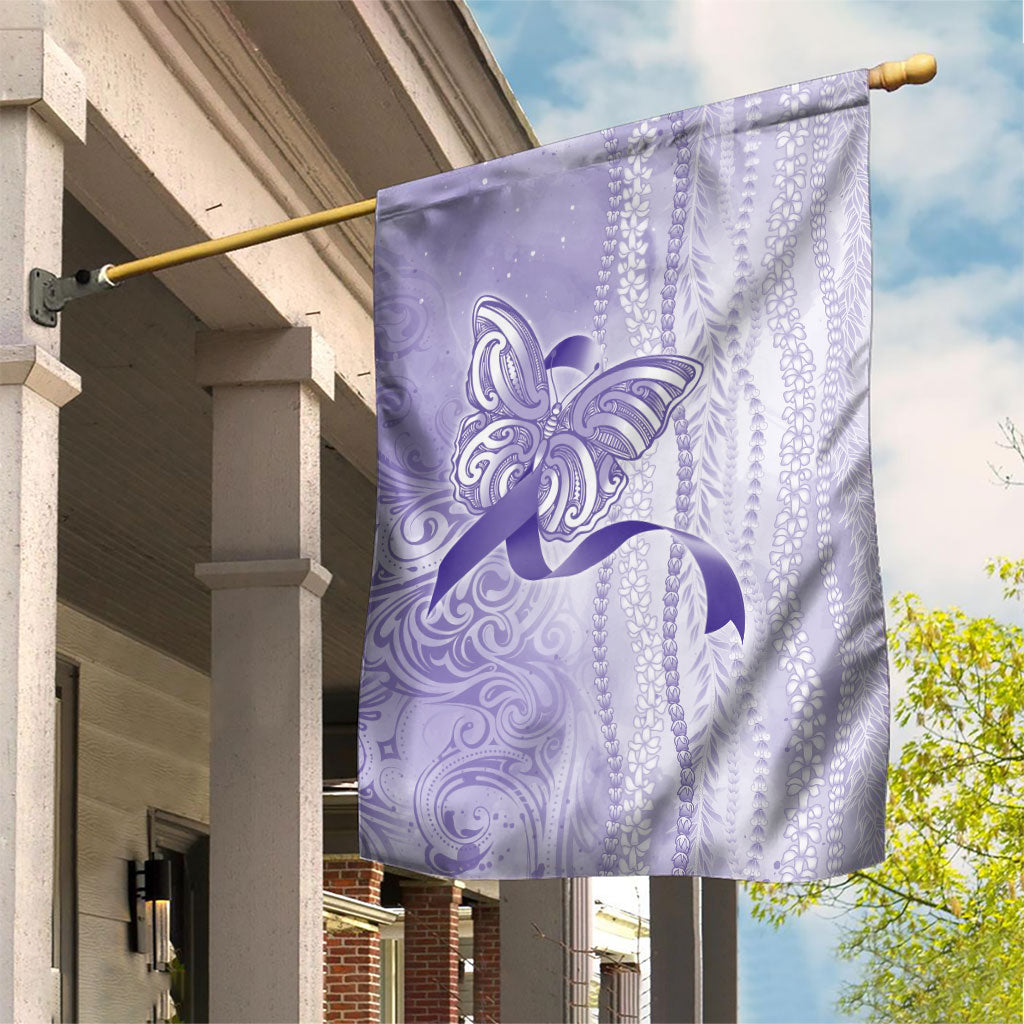 Hawaii Epilepsy Support Purple Ribbon Strength Garden Flag Maile Pikake Lokelani Crown Flower Lei Inspired