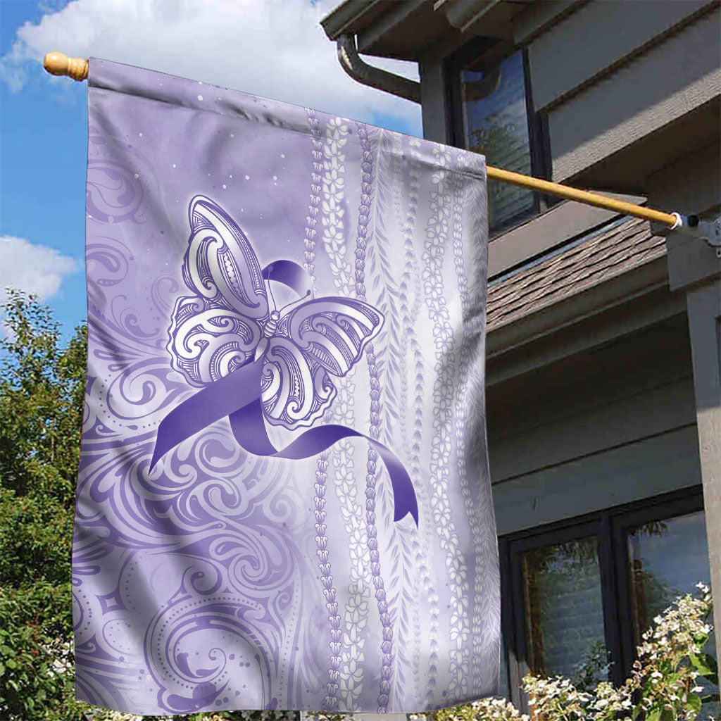 Hawaii Epilepsy Support Purple Ribbon Strength Garden Flag Maile Pikake Lokelani Crown Flower Lei Inspired