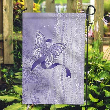 Hawaii Epilepsy Support Purple Ribbon Strength Garden Flag Maile Pikake Lokelani Crown Flower Lei Inspired