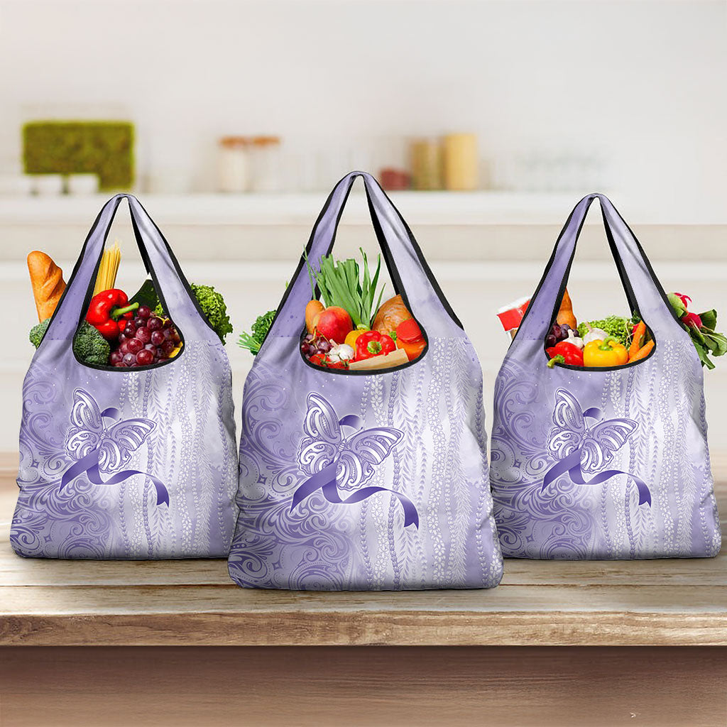 Hawaii Epilepsy Support Purple Ribbon Strength Grocery Bag Maile Pikake Lokelani Crown Flower Lei Inspired
