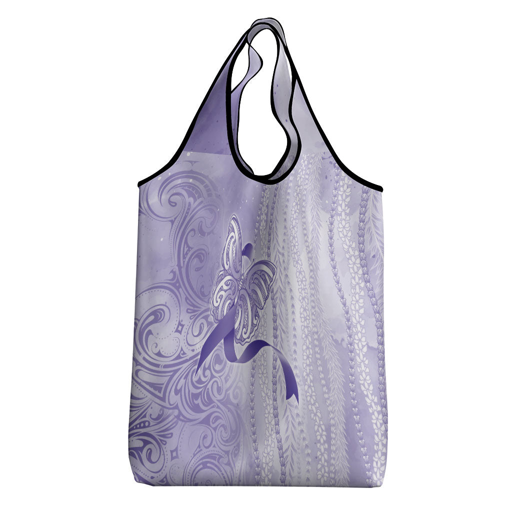 Hawaii Epilepsy Support Purple Ribbon Strength Grocery Bag Maile Pikake Lokelani Crown Flower Lei Inspired