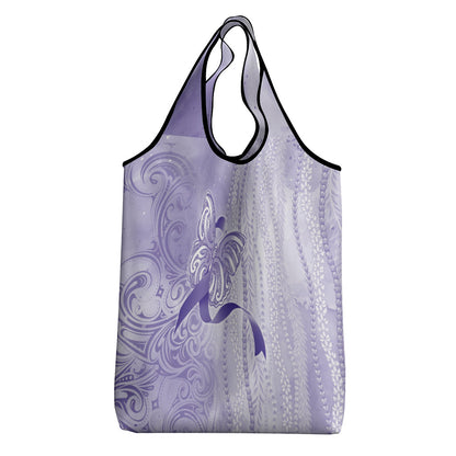 Hawaii Epilepsy Support Purple Ribbon Strength Grocery Bag Maile Pikake Lokelani Crown Flower Lei Inspired