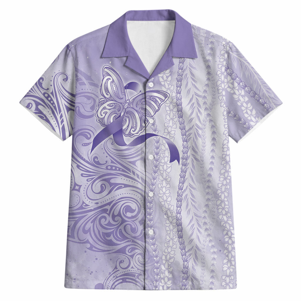Hawaii Epilepsy Support Purple Ribbon Strength Hawaiian Shirt Maile Pikake Lokelani Crown Flower Lei Inspired
