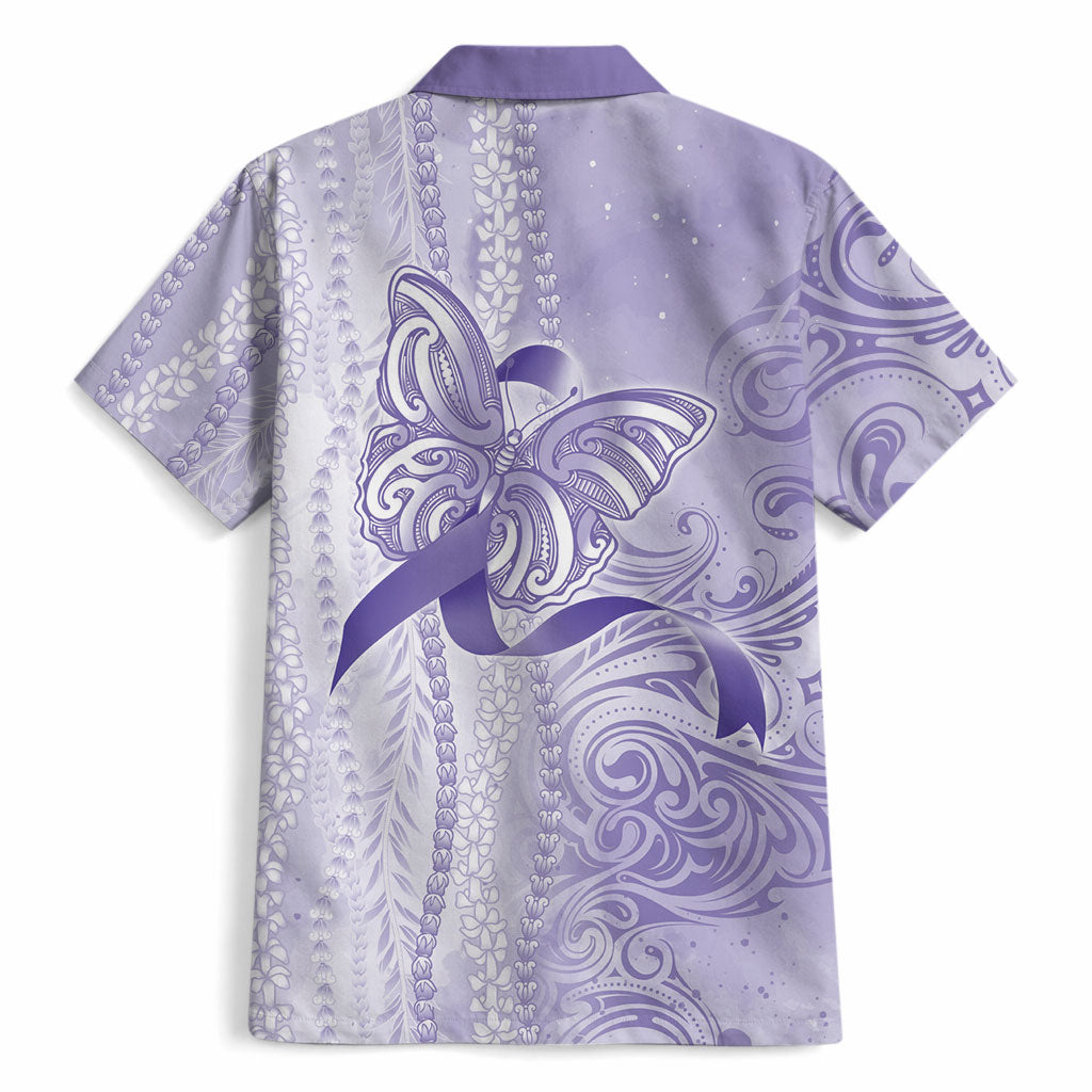 Hawaii Epilepsy Support Purple Ribbon Strength Hawaiian Shirt Maile Pikake Lokelani Crown Flower Lei Inspired