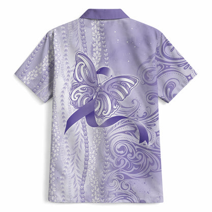 Hawaii Epilepsy Support Purple Ribbon Strength Hawaiian Shirt Maile Pikake Lokelani Crown Flower Lei Inspired