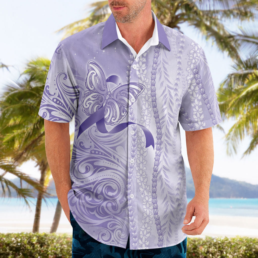 Hawaii Epilepsy Support Purple Ribbon Strength Hawaiian Shirt Maile Pikake Lokelani Crown Flower Lei Inspired