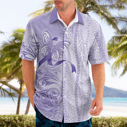 Hawaii Epilepsy Support Purple Ribbon Strength Hawaiian Shirt Maile Pikake Lokelani Crown Flower Lei Inspired