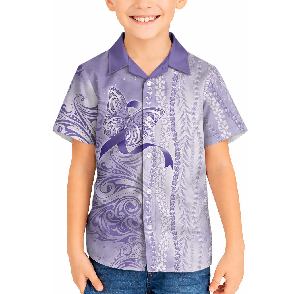 Hawaii Epilepsy Support Purple Ribbon Strength Hawaiian Shirt Maile Pikake Lokelani Crown Flower Lei Inspired