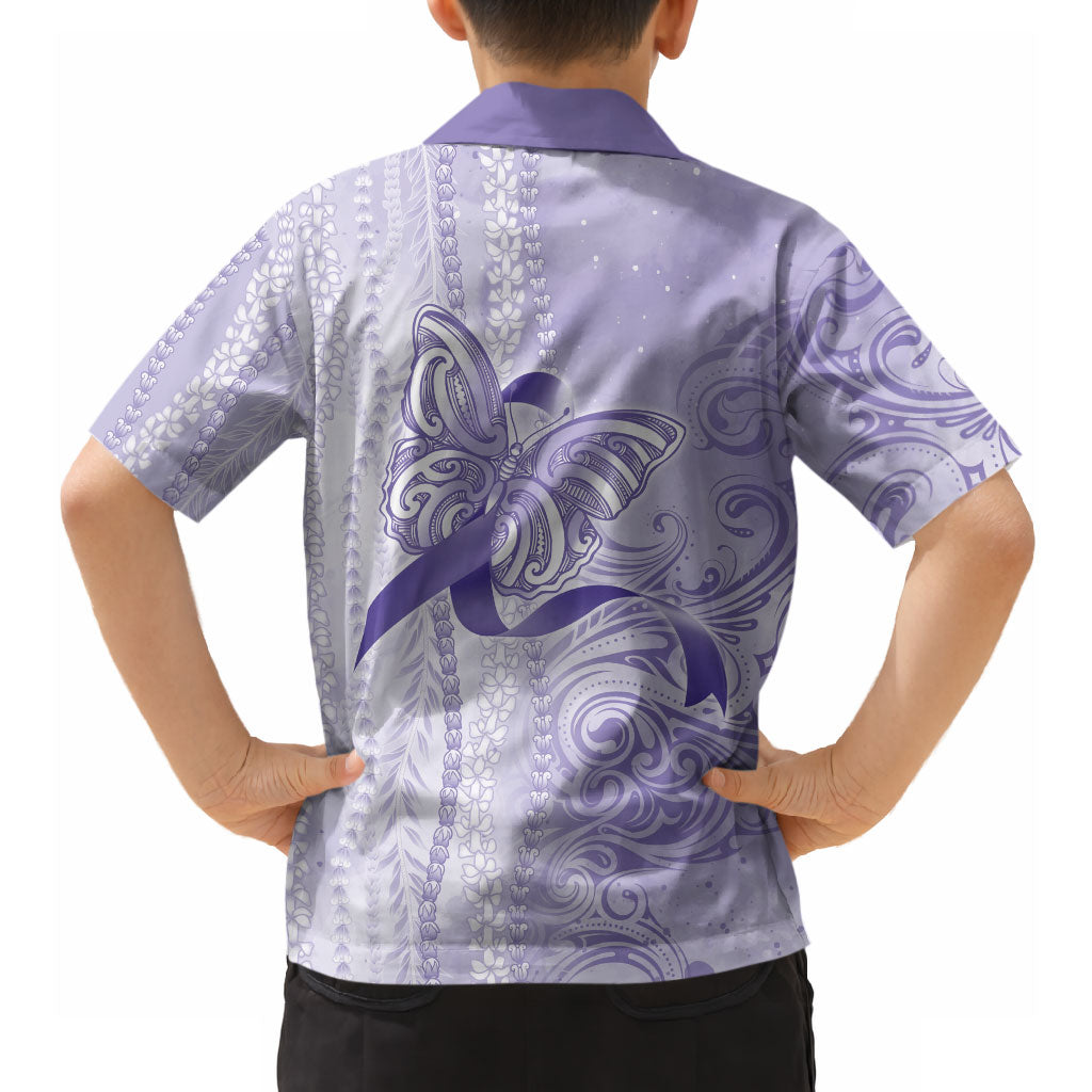 Hawaii Epilepsy Support Purple Ribbon Strength Hawaiian Shirt Maile Pikake Lokelani Crown Flower Lei Inspired