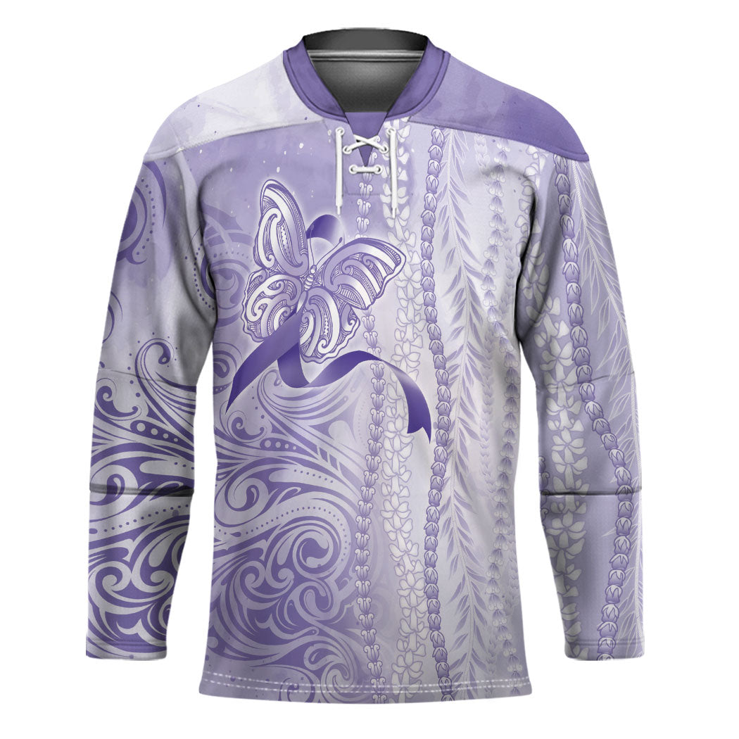 Hawaii Epilepsy Support Purple Ribbon Strength Hockey Jersey Maile Pikake Lokelani Crown Flower Lei Inspired
