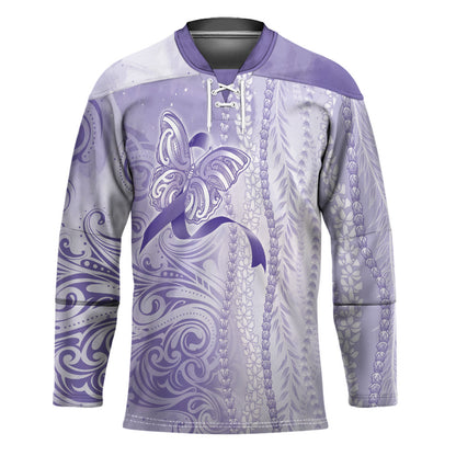Hawaii Epilepsy Support Purple Ribbon Strength Hockey Jersey Maile Pikake Lokelani Crown Flower Lei Inspired