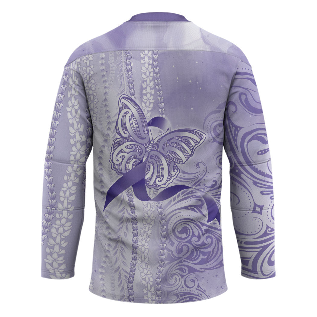 Hawaii Epilepsy Support Purple Ribbon Strength Hockey Jersey Maile Pikake Lokelani Crown Flower Lei Inspired