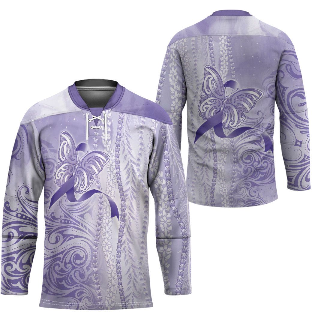 Hawaii Epilepsy Support Purple Ribbon Strength Hockey Jersey Maile Pikake Lokelani Crown Flower Lei Inspired