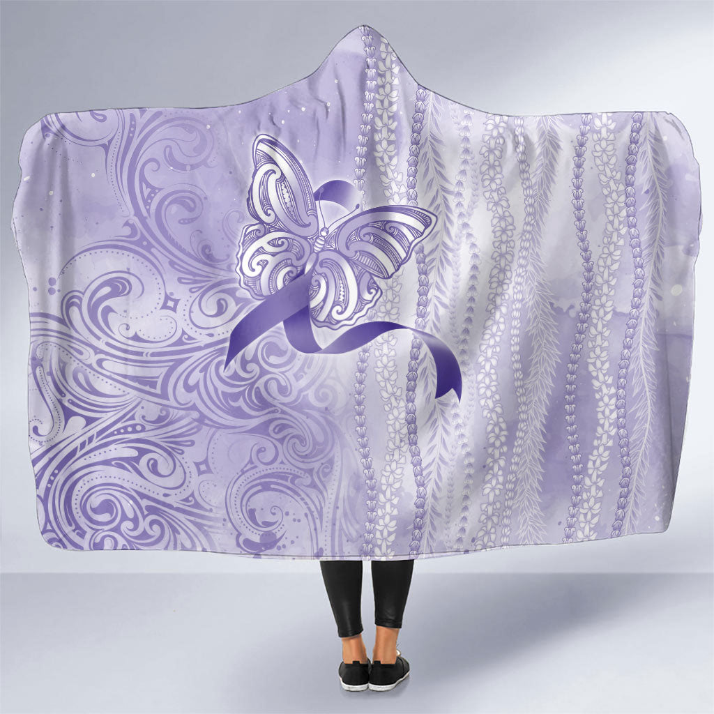 Hawaii Epilepsy Support Purple Ribbon Strength Hooded Blanket Maile Pikake Lokelani Crown Flower Lei Inspired