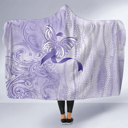 Hawaii Epilepsy Support Purple Ribbon Strength Hooded Blanket Maile Pikake Lokelani Crown Flower Lei Inspired