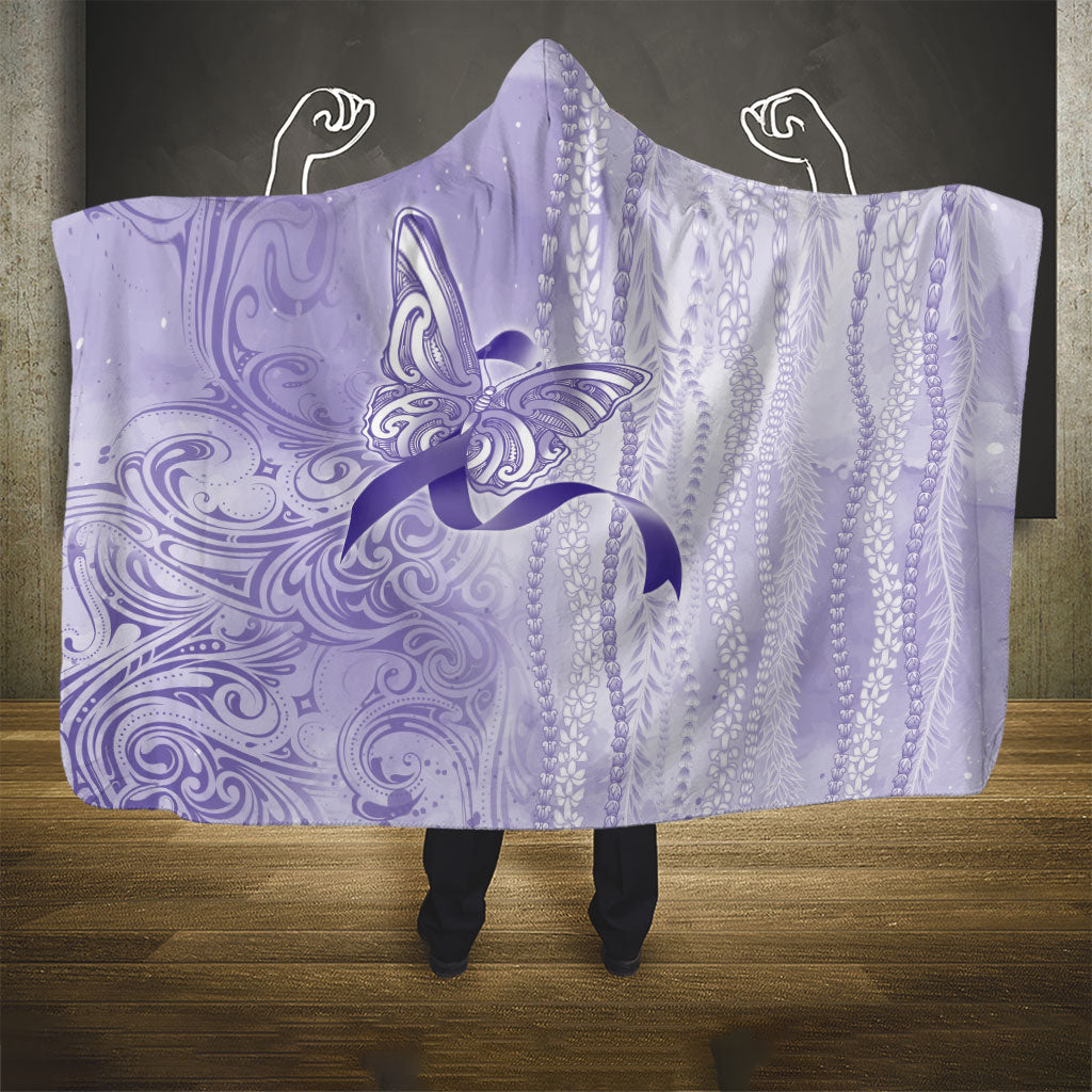 Hawaii Epilepsy Support Purple Ribbon Strength Hooded Blanket Maile Pikake Lokelani Crown Flower Lei Inspired