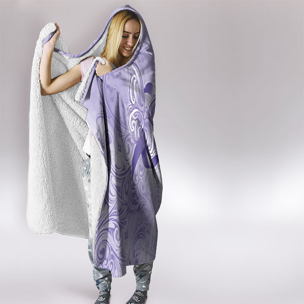 Hawaii Epilepsy Support Purple Ribbon Strength Hooded Blanket Maile Pikake Lokelani Crown Flower Lei Inspired