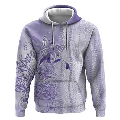 Hawaii Epilepsy Support Purple Ribbon Strength Hoodie Maile Pikake Lokelani Crown Flower Lei Inspired