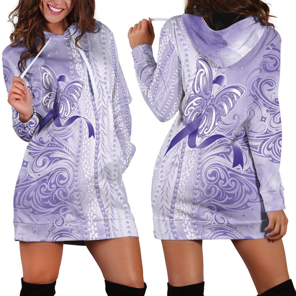 Hawaii Epilepsy Support Purple Ribbon Strength Hoodie Dress Maile Pikake Lokelani Crown Flower Lei Inspired