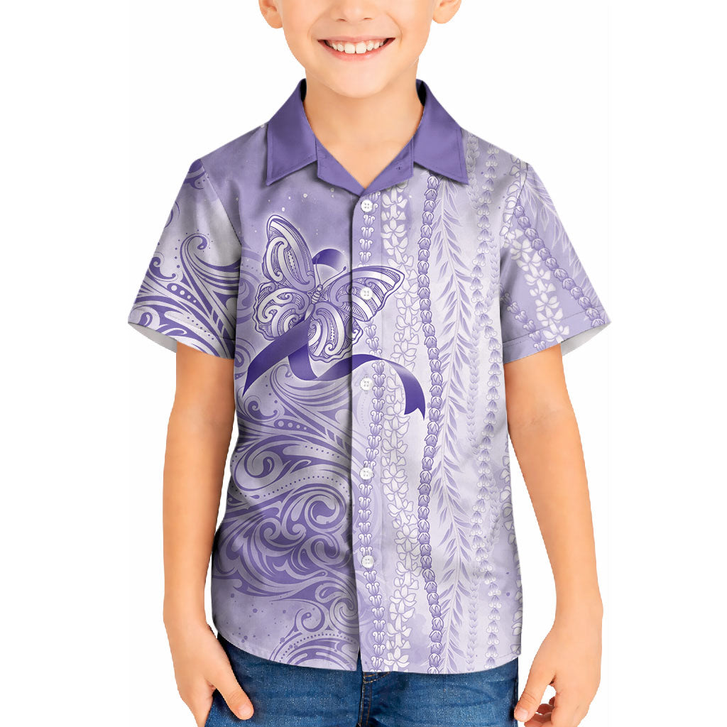 Hawaii Epilepsy Support Purple Ribbon Strength Kid Hawaiian Shirt Maile Pikake Lokelani Crown Flower Lei Inspired