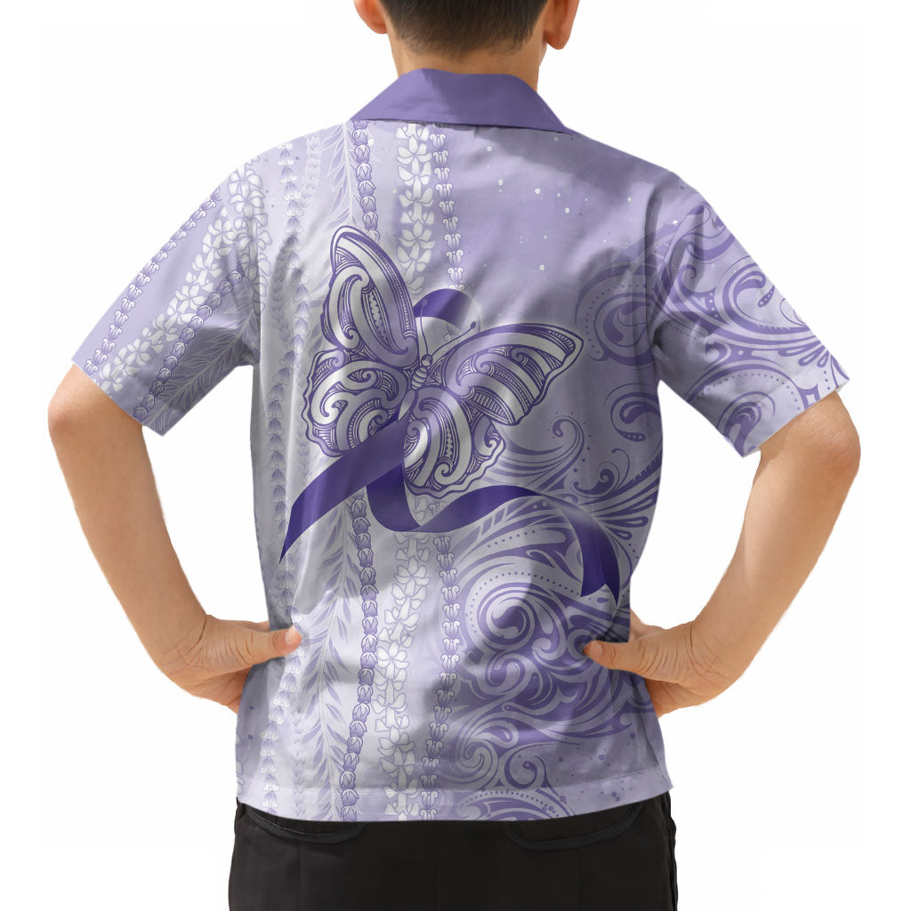 Hawaii Epilepsy Support Purple Ribbon Strength Kid Hawaiian Shirt Maile Pikake Lokelani Crown Flower Lei Inspired