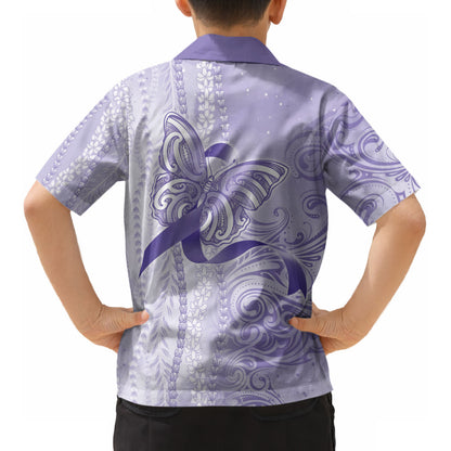 Hawaii Epilepsy Support Purple Ribbon Strength Kid Hawaiian Shirt Maile Pikake Lokelani Crown Flower Lei Inspired
