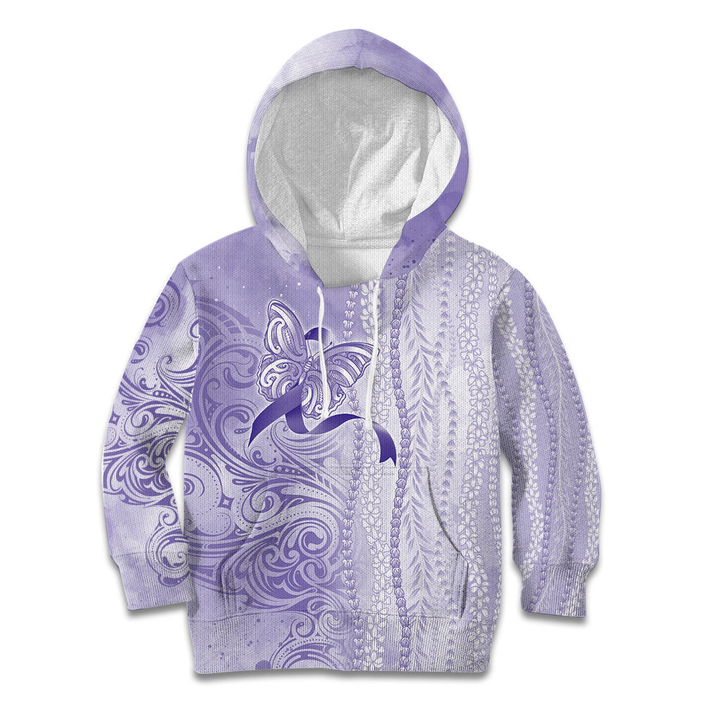 Hawaii Epilepsy Support Purple Ribbon Strength Kid Hoodie Maile Pikake Lokelani Crown Flower Lei Inspired