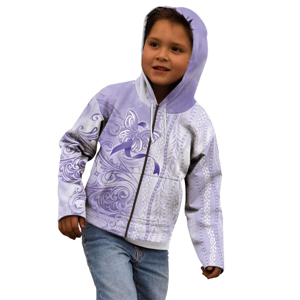 Hawaii Epilepsy Support Purple Ribbon Strength Kid Hoodie Maile Pikake Lokelani Crown Flower Lei Inspired