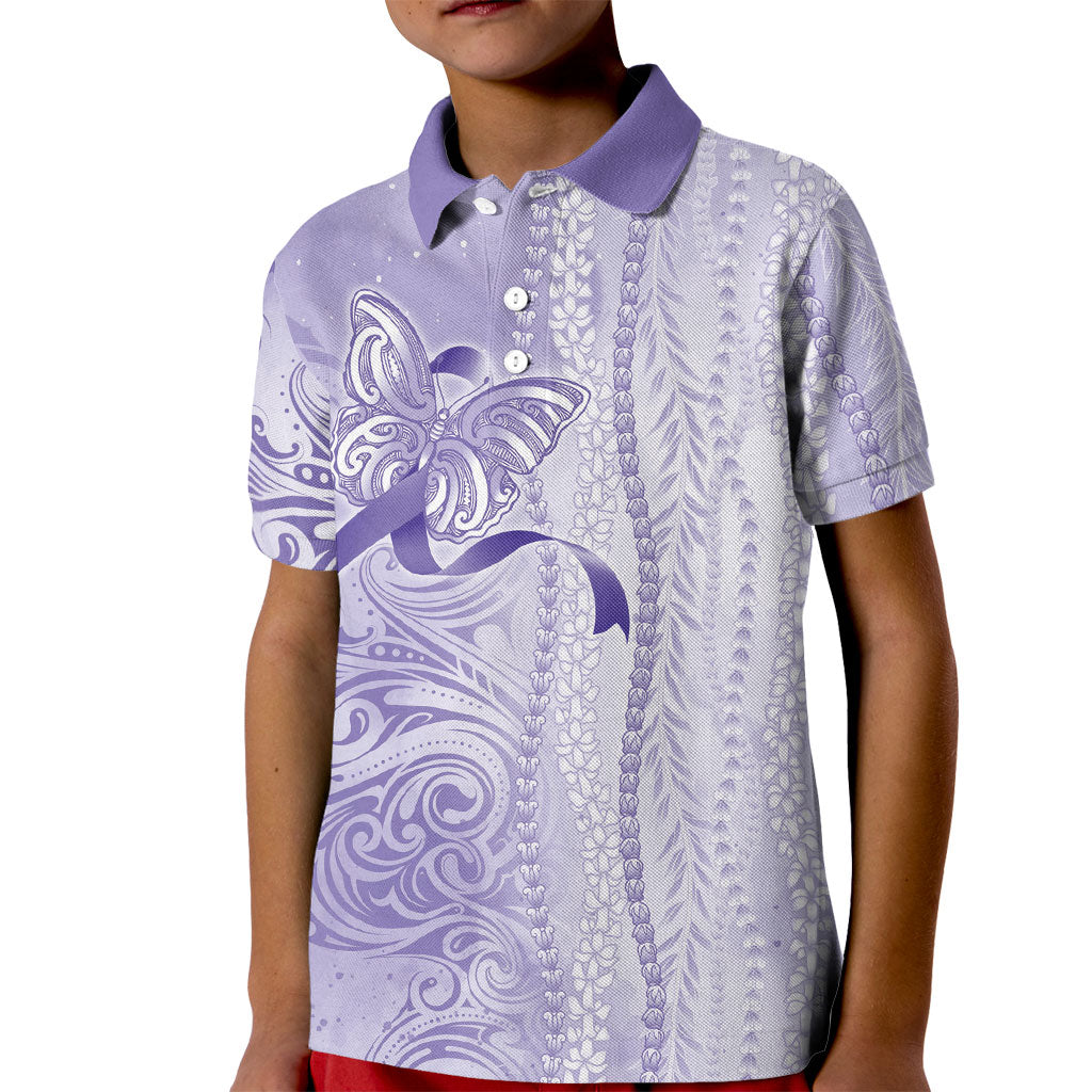 Hawaii Epilepsy Support Purple Ribbon Strength Kid Polo Shirt Maile Pikake Lokelani Crown Flower Lei Inspired