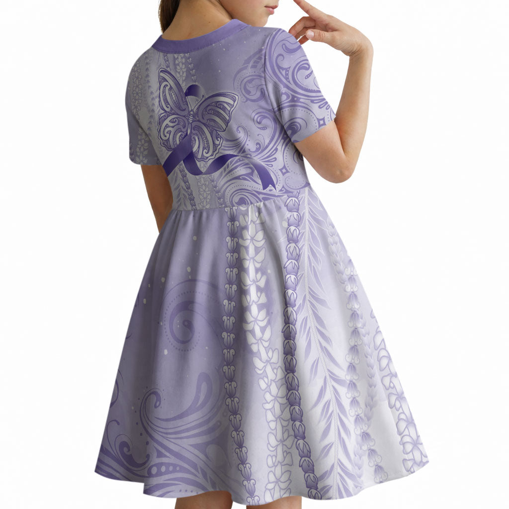 Hawaii Epilepsy Support Purple Ribbon Strength Kid Short Sleeve Dress Maile Pikake Lokelani Crown Flower Lei Inspired