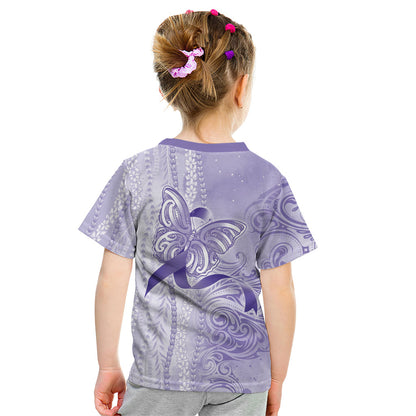 Hawaii Epilepsy Support Purple Ribbon Strength Kid T Shirt Maile Pikake Lokelani Crown Flower Lei Inspired