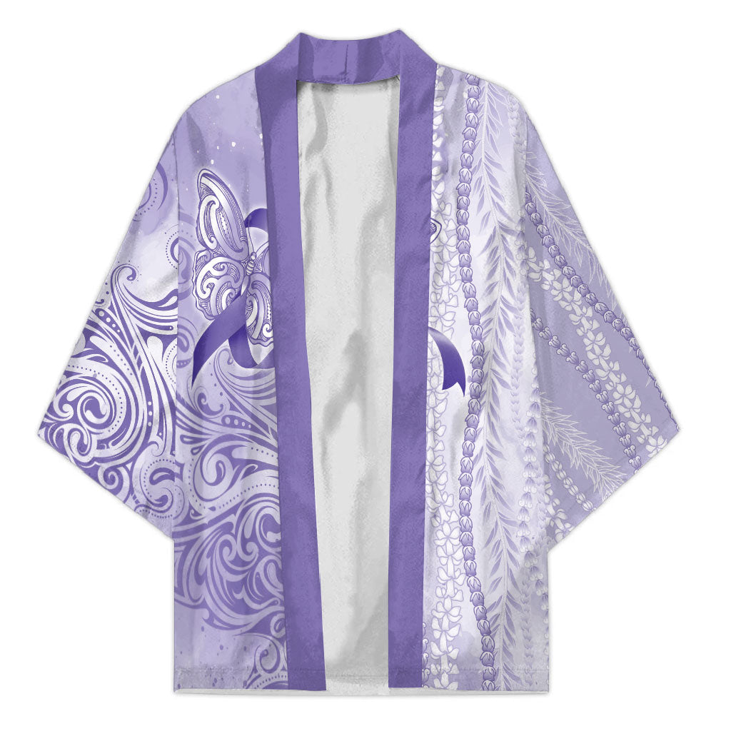 Hawaii Epilepsy Support Purple Ribbon Strength Kimono Maile Pikake Lokelani Crown Flower Lei Inspired