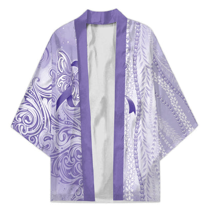 Hawaii Epilepsy Support Purple Ribbon Strength Kimono Maile Pikake Lokelani Crown Flower Lei Inspired