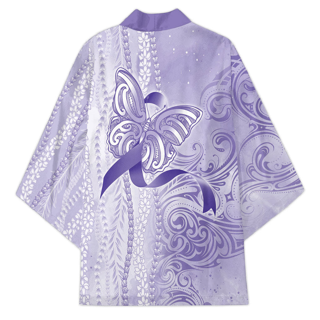 Hawaii Epilepsy Support Purple Ribbon Strength Kimono Maile Pikake Lokelani Crown Flower Lei Inspired