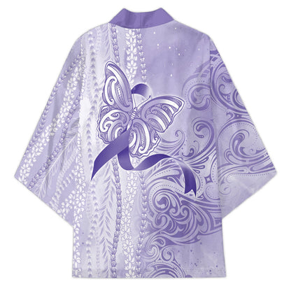 Hawaii Epilepsy Support Purple Ribbon Strength Kimono Maile Pikake Lokelani Crown Flower Lei Inspired