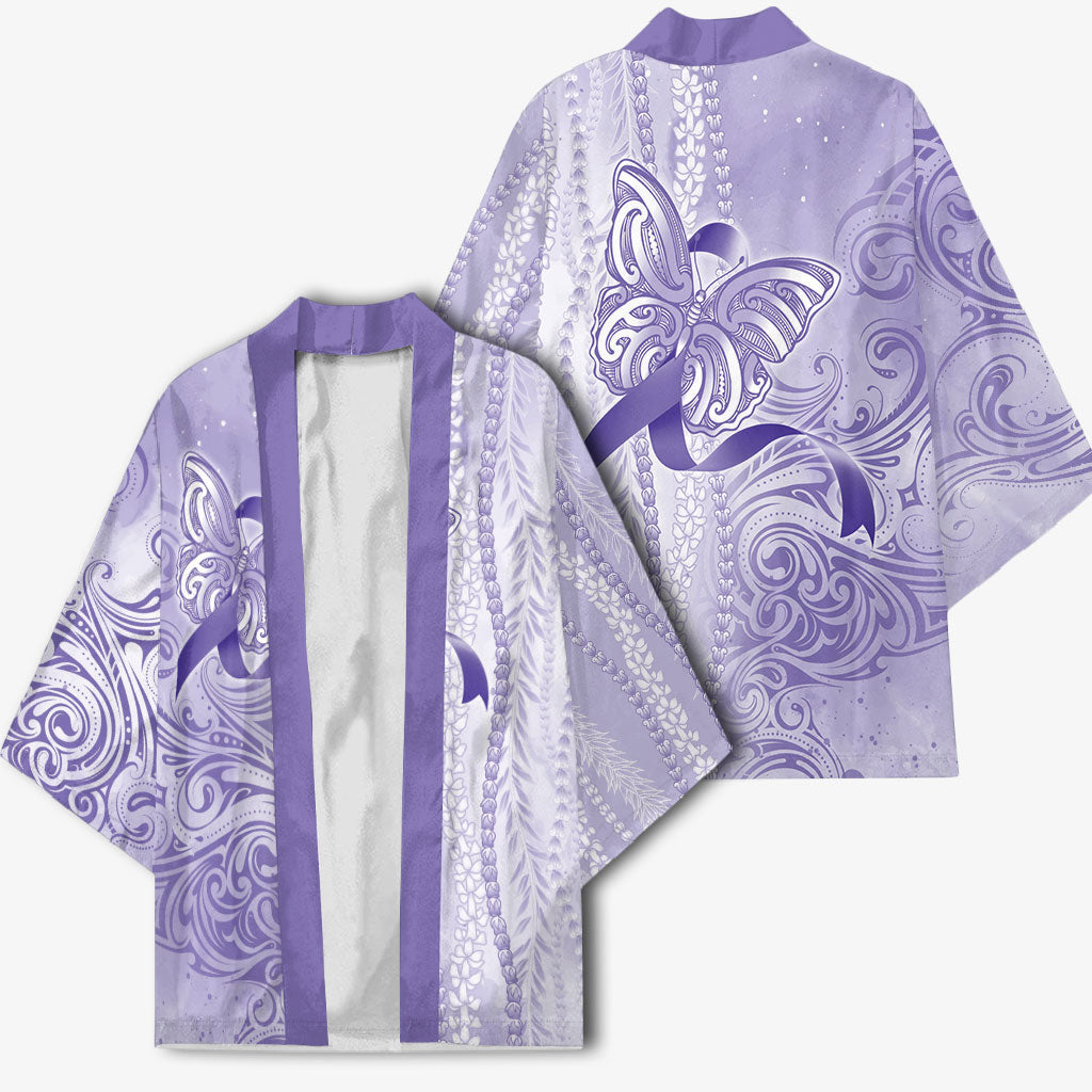Hawaii Epilepsy Support Purple Ribbon Strength Kimono Maile Pikake Lokelani Crown Flower Lei Inspired