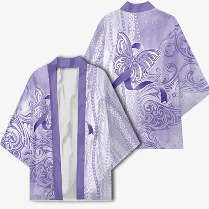 Hawaii Epilepsy Support Purple Ribbon Strength Kimono Maile Pikake Lokelani Crown Flower Lei Inspired