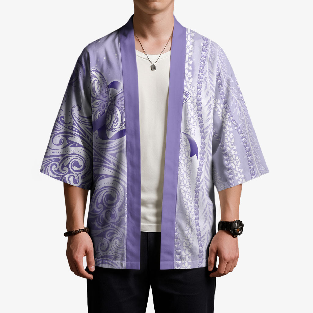 Hawaii Epilepsy Support Purple Ribbon Strength Kimono Maile Pikake Lokelani Crown Flower Lei Inspired