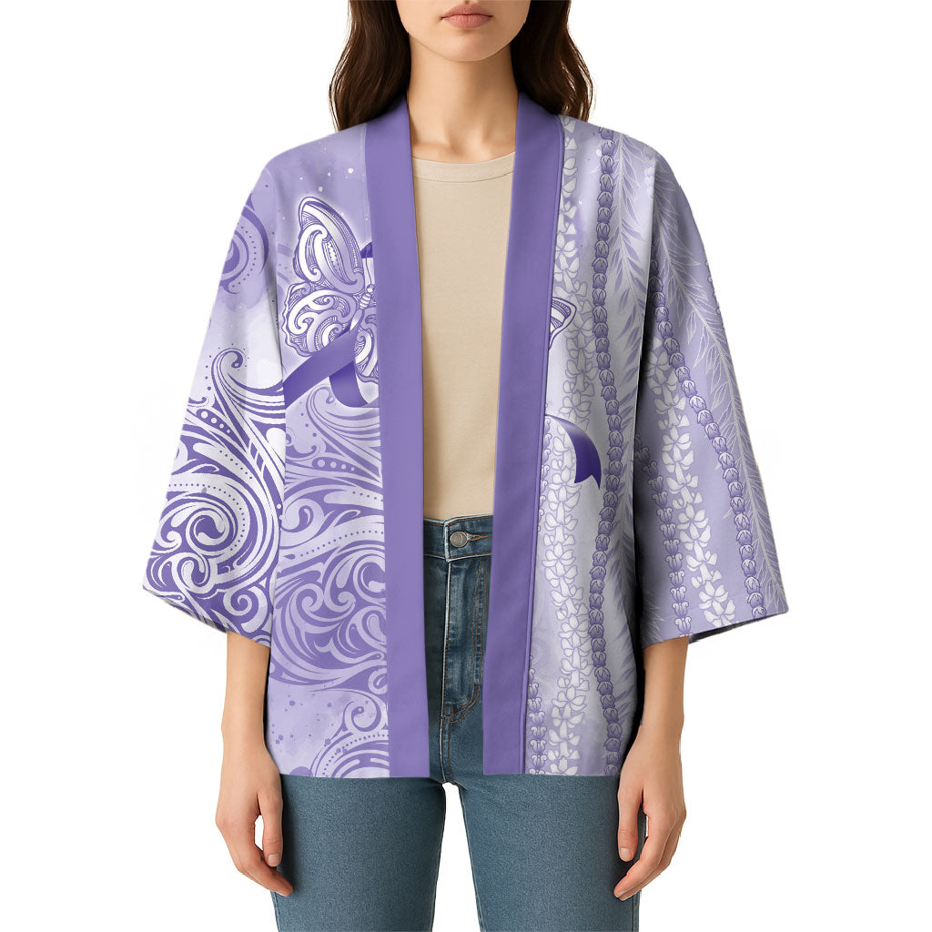 Hawaii Epilepsy Support Purple Ribbon Strength Kimono Maile Pikake Lokelani Crown Flower Lei Inspired