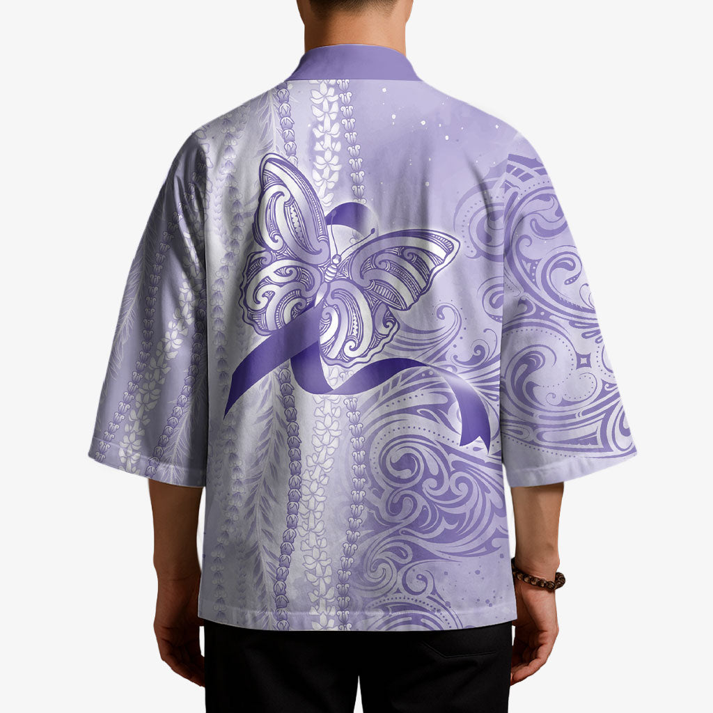 Hawaii Epilepsy Support Purple Ribbon Strength Kimono Maile Pikake Lokelani Crown Flower Lei Inspired