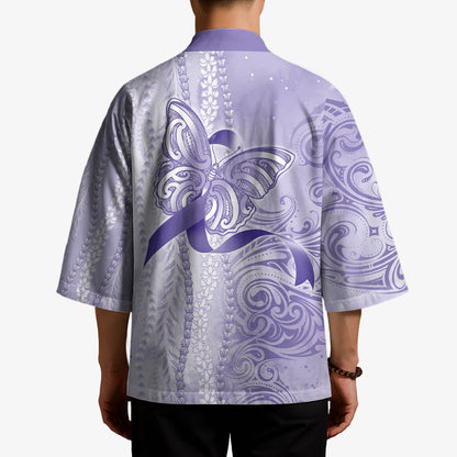 Hawaii Epilepsy Support Purple Ribbon Strength Kimono Maile Pikake Lokelani Crown Flower Lei Inspired