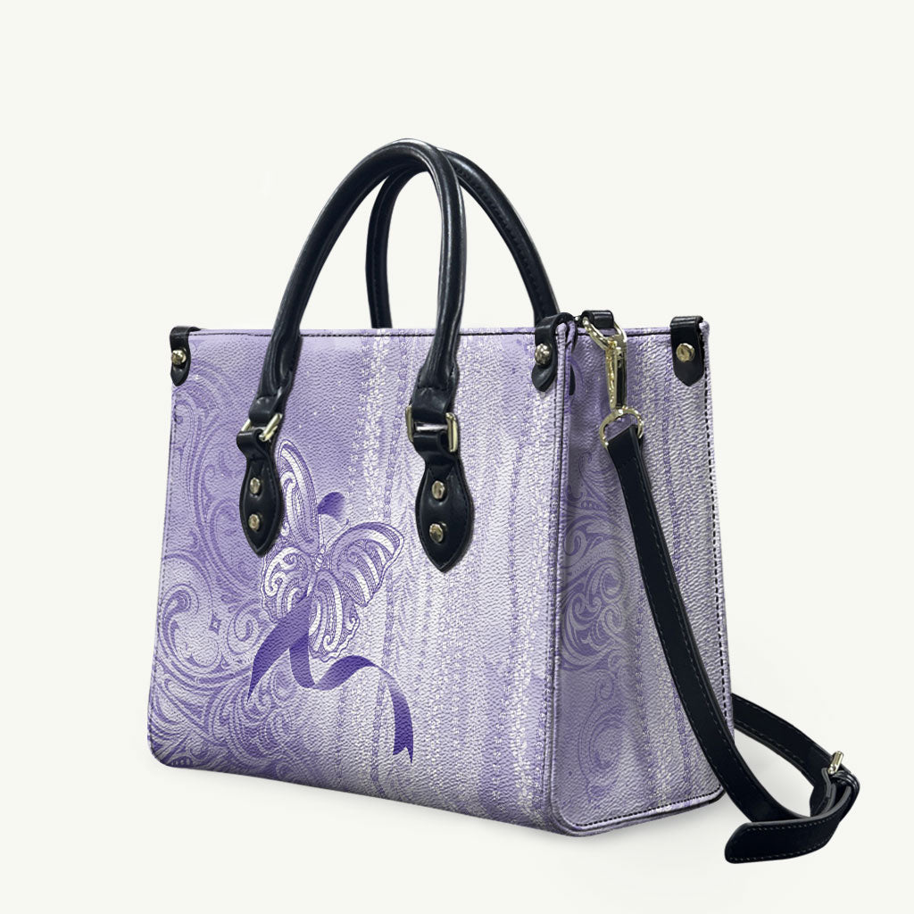 Hawaii Epilepsy Support Purple Ribbon Strength Leather Bag Maile Pikake Lokelani Crown Flower Lei Inspired