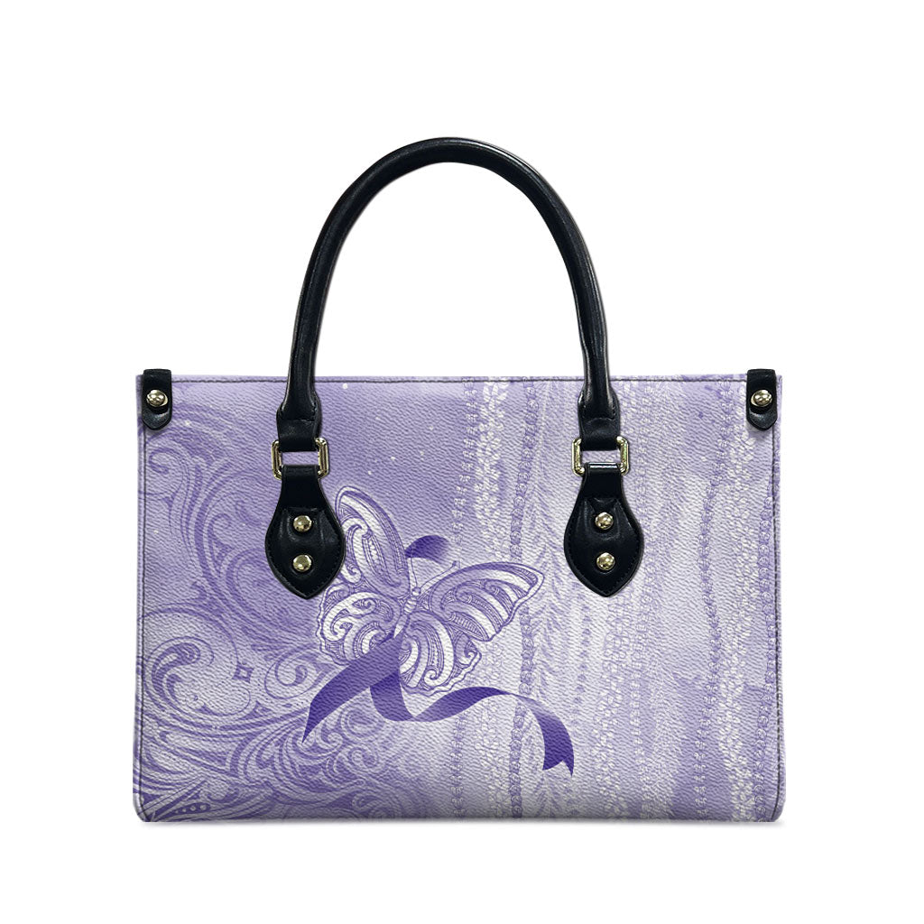Hawaii Epilepsy Support Purple Ribbon Strength Leather Bag Maile Pikake Lokelani Crown Flower Lei Inspired