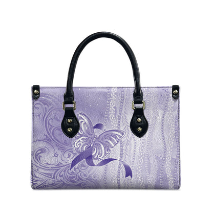 Hawaii Epilepsy Support Purple Ribbon Strength Leather Bag Maile Pikake Lokelani Crown Flower Lei Inspired