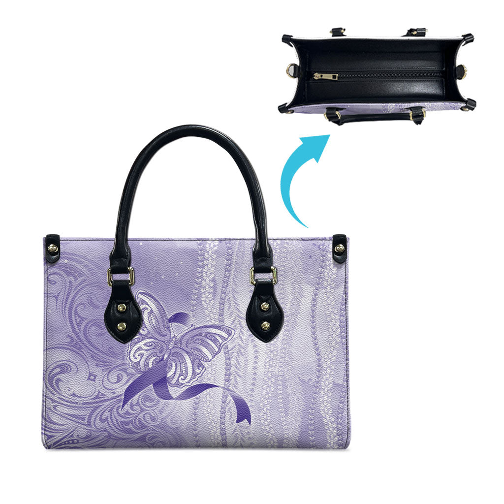 Hawaii Epilepsy Support Purple Ribbon Strength Leather Bag Maile Pikake Lokelani Crown Flower Lei Inspired