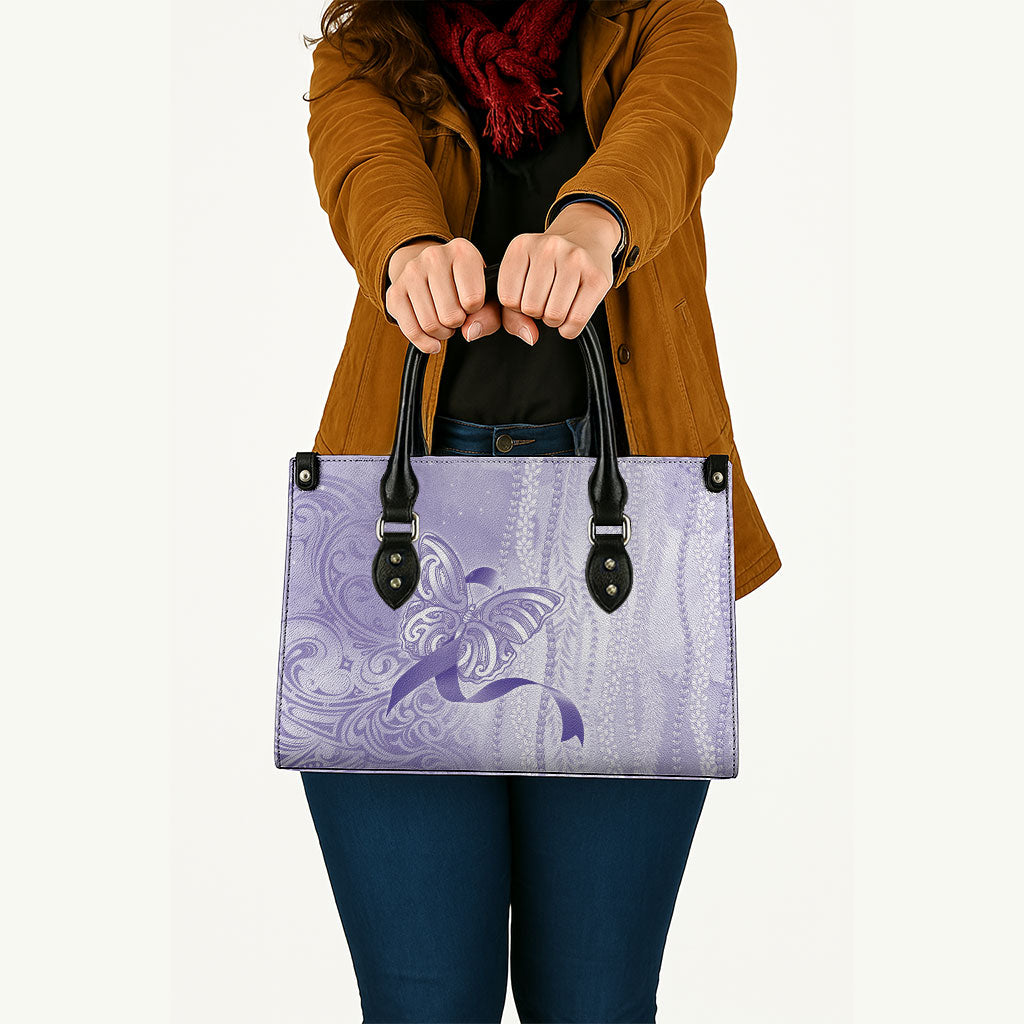 Hawaii Epilepsy Support Purple Ribbon Strength Leather Bag Maile Pikake Lokelani Crown Flower Lei Inspired