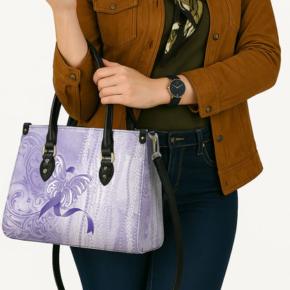 Hawaii Epilepsy Support Purple Ribbon Strength Leather Bag Maile Pikake Lokelani Crown Flower Lei Inspired